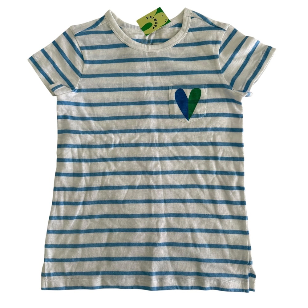 NWT‎ PRIMARY Kids Graphic White and Blue Striped Legging Tee, 6/7